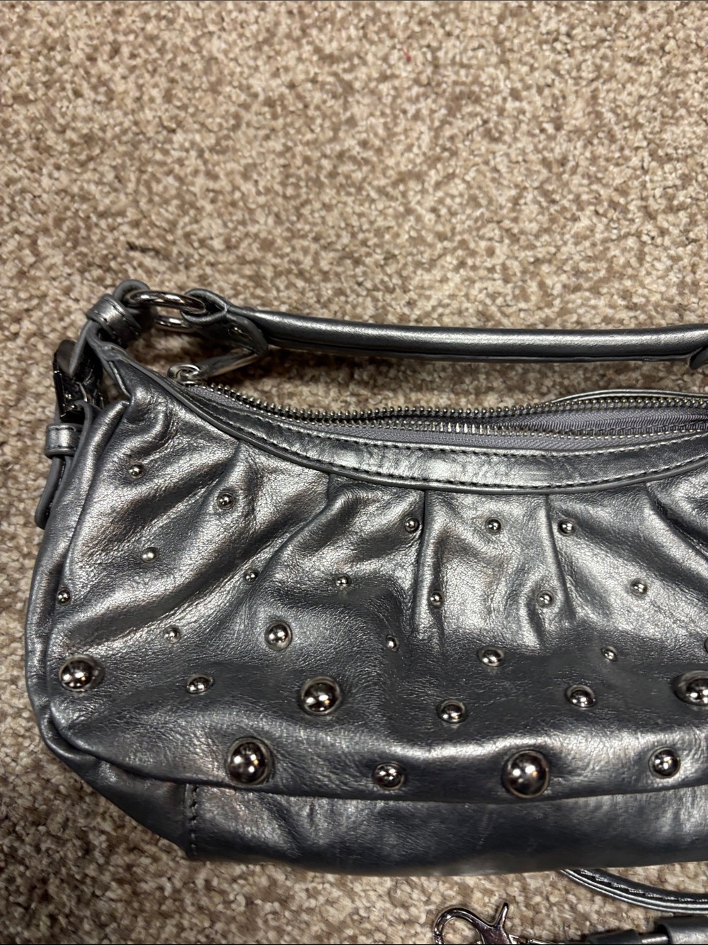 Badgley Mischka Metallic Gunmetal Studded Leather Shoulder Bag - vintage - Picture 6 of 9